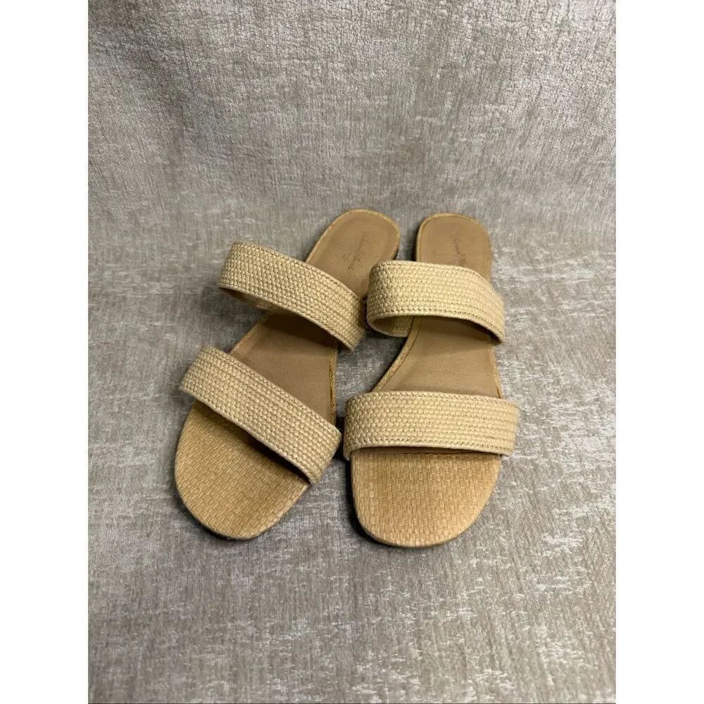 Universal Thread Women's Double Strap Woven Anniemae Slide Sandals Tan Size 10